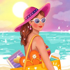 Verjaardagskaart felicitatie vrouw strand zomer zonnebril 