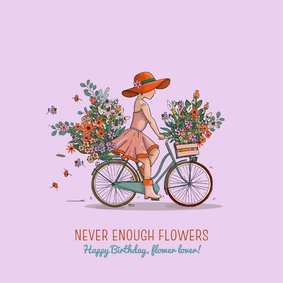 Verjaardagskaart fiets met bloemen en planten