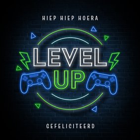 Verjaardagskaart gamers level up computer gefeliciteerd