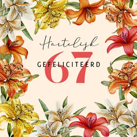 Verjaardagskaart gekleurde lelies