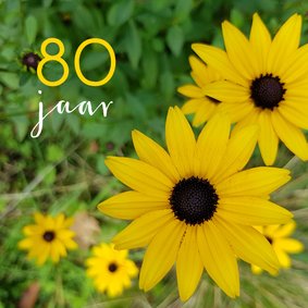 Verjaardagskaart - Gele bloemen 80 jaar