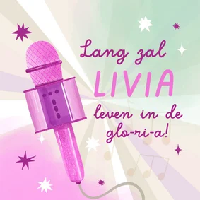 Verjaardagskaart glitter microfoon lang zal ze leven