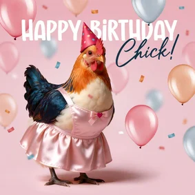 Verjaardagskaart grappig kip humor ballonnen happy birthday
