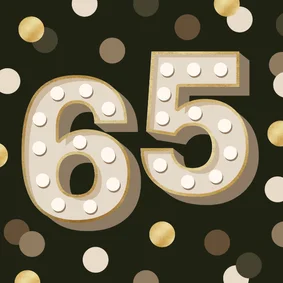 Verjaardagskaart grote 65 confetti leeftijd groen goud