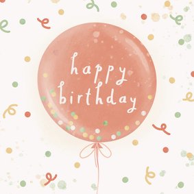 Verjaardagskaart happy birthday ballon met confetti
