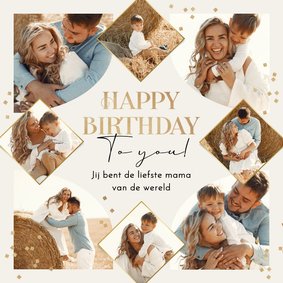 Verjaardagskaart happy birthday fotocollage confetti goud