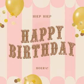 Verjaardagskaart happy birthday vintage ballon confetti roze