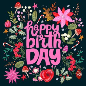 Verjaardagskaart heldere felle kleuren winter kerst