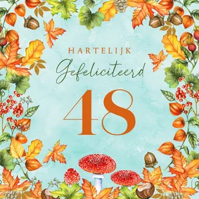Verjaardagskaart herfst leeftijd met paddestoelen