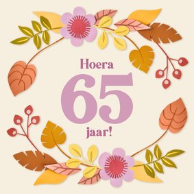 Verjaardagskaart herfstbladeren en bloemen