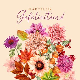 Verjaardagskaart herfstboeket dahliabloemen