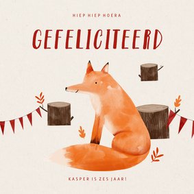 Verjaardagskaart hip met vosje en slingers illustratie