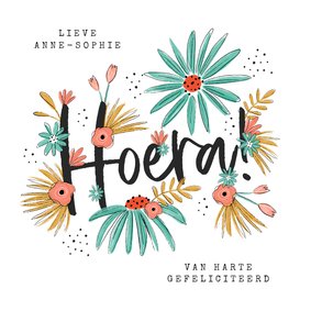 Verjaardagskaart hoera bloemen illustratie proficiat