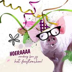 Verjaardagskaart hoera feestvarken
