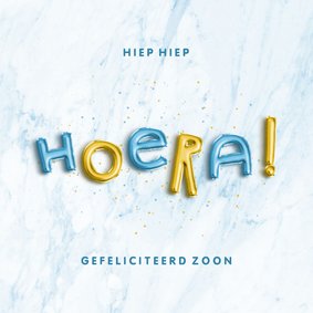 Verjaardagskaart 'hoera' folieballonnen blauw met goud