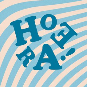 Verjaardagskaart hoera groovy blauw beige modern typo