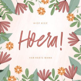 Verjaardagskaart hoera met kleurrijke bloemen