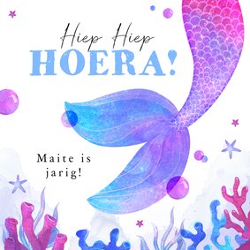 Verjaardagskaart holografisch zeemeermin paars roze blauw