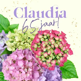 Verjaardagskaart hortensia's naam en leeftijd