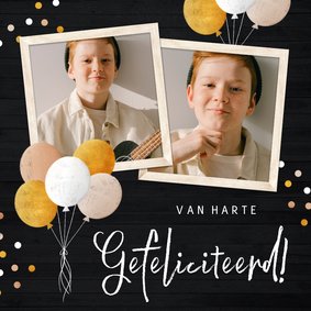 Verjaardagskaart hout met ballonnen en foto's