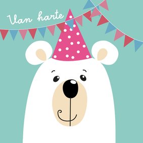 Verjaardagskaart - IJsbeer met roze feestmuts