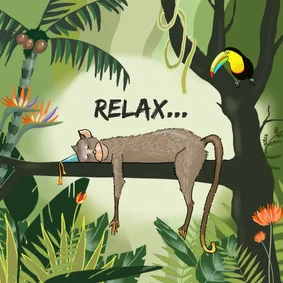 Verjaardagskaart jarige aap in de jungle