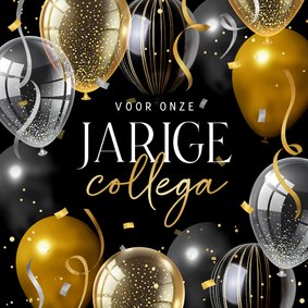 Verjaardagskaart jarige collega ballonnen confetti slingers 