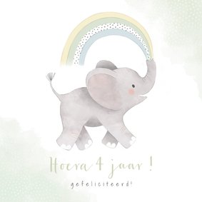 Verjaardagskaart jongen met olifantje, regenboog & waterverf