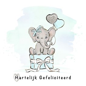 Verjaardagskaart jongen olifant en ballonnen