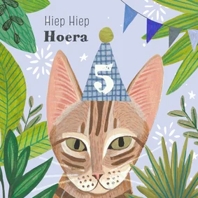 Verjaardagskaart kat jungle illustratie