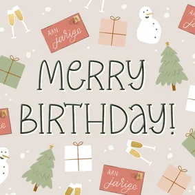Verjaardagskaart kerst Merry Birthday