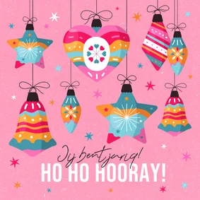 Verjaardagskaart kerst ornamenten hooray kleurrijk