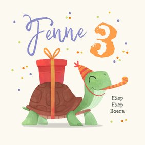 Verjaardagskaart kind 3 jaar schildpad confetti dier