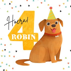 Verjaardagskaart kind jongen meisje 4 jaar hond feest 