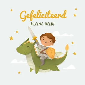 Verjaardagskaart kind sprookje ridder draak kasteel