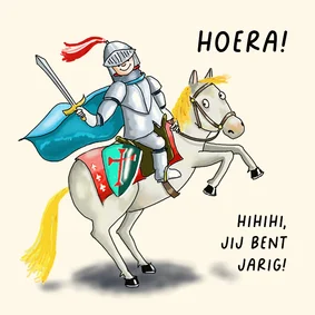 Verjaardagskaart kleine ridder op zijn paard