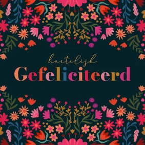 Verjaardagskaart kleurrijke omlijsting van bloemen