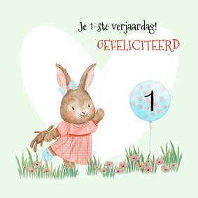 Verjaardagskaart konijntje met ballon