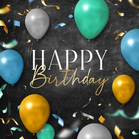 Verjaardagskaart krijtbord ballonnen confetti happy birthday