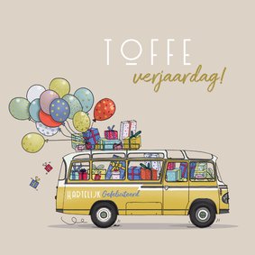 Verjaardagskaart lange bus met ballonnen