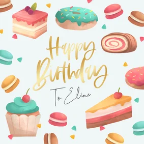 Verjaardagskaart lekkernijen happy birthday zoet taart