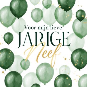 Verjaardagskaart lieve jarige neef ballonnen confetti groen