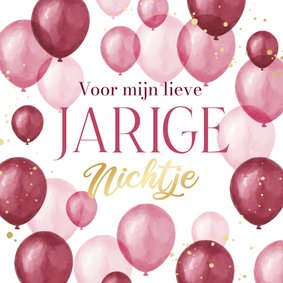 Verjaardagskaart lieve jarige nicht ballonnen confetti groen