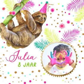 Verjaardagskaart luiaard ballonnen