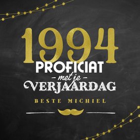 Verjaardagskaart man 30 jaar stoer krijtbord snor goud 1994