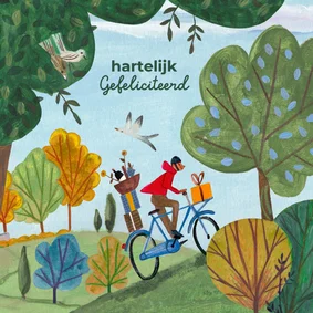 Verjaardagskaart man fietsend natuur illustratie