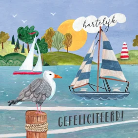 Verjaardagskaart man zee zeilboot maritiem