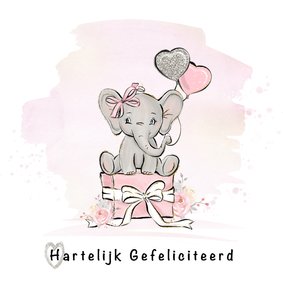 Verjaardagskaart meisje olifant en ballonnen