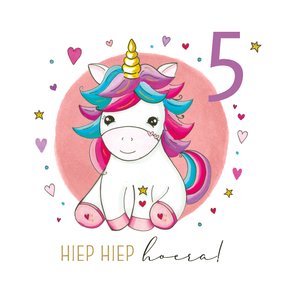 Verjaardagskaart meisje - unicorn hartjes sterren