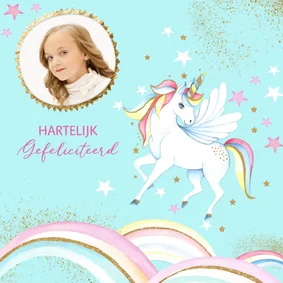 Verjaardagskaart met een hippe unicorn 